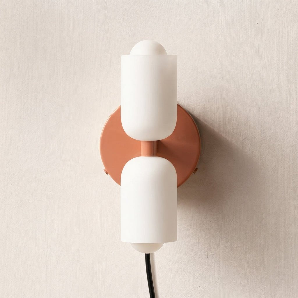 Double Head Wall Lights with Frosted Glass Globes - Wall Light Fixtures - Pink - Oak Soho