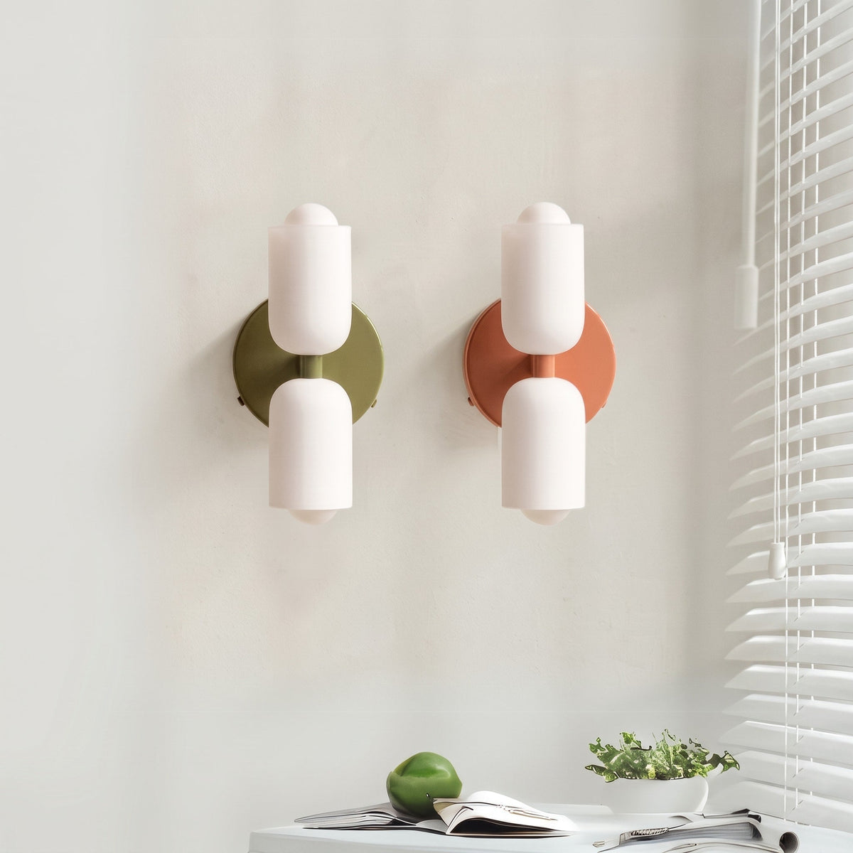 Double Head Wall Lights with Frosted Glass Globes - Wall Light Fixtures - Red - Oak Soho
