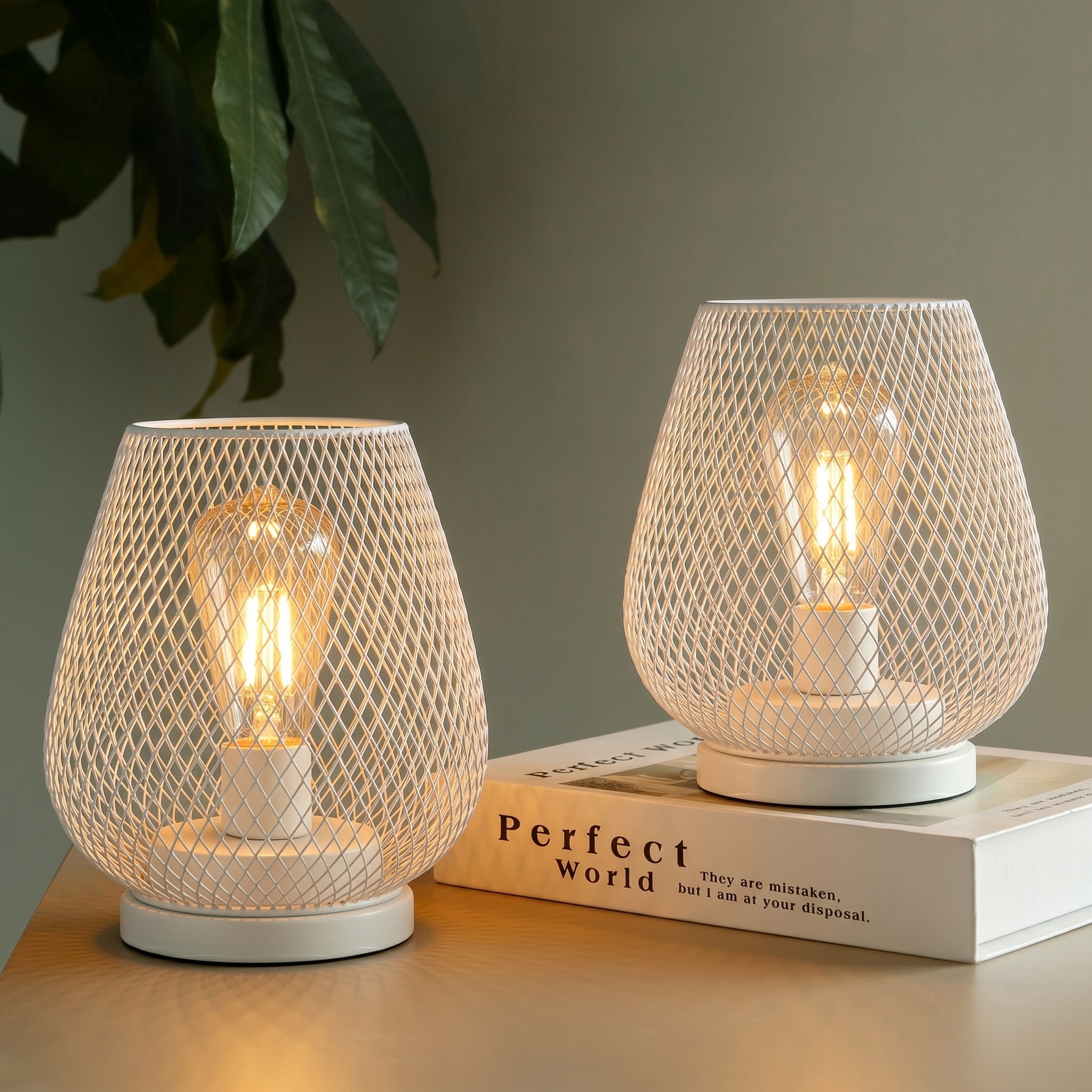 Drop - shaped Wireless Lampshade with Metal Grid Design - Table Lamps - White - Oaksoho