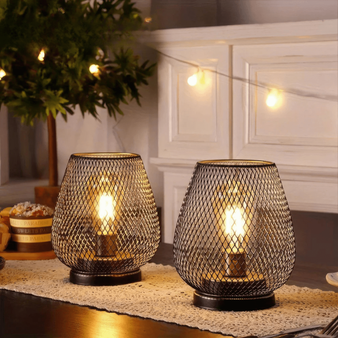 Drop - shaped Wireless Lampshade with Metal Grid Design - Table Lamps - Black - Oaksoho