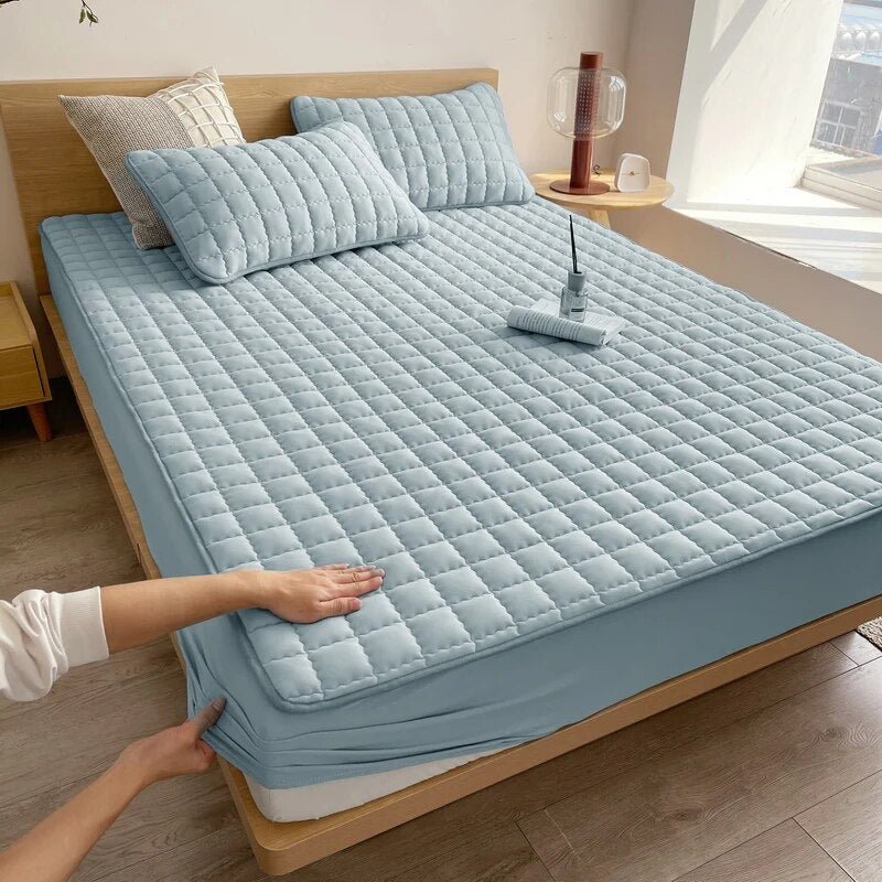 Elastic Quilted Mattress Protector - Bedroom - Blue - Oaksoho