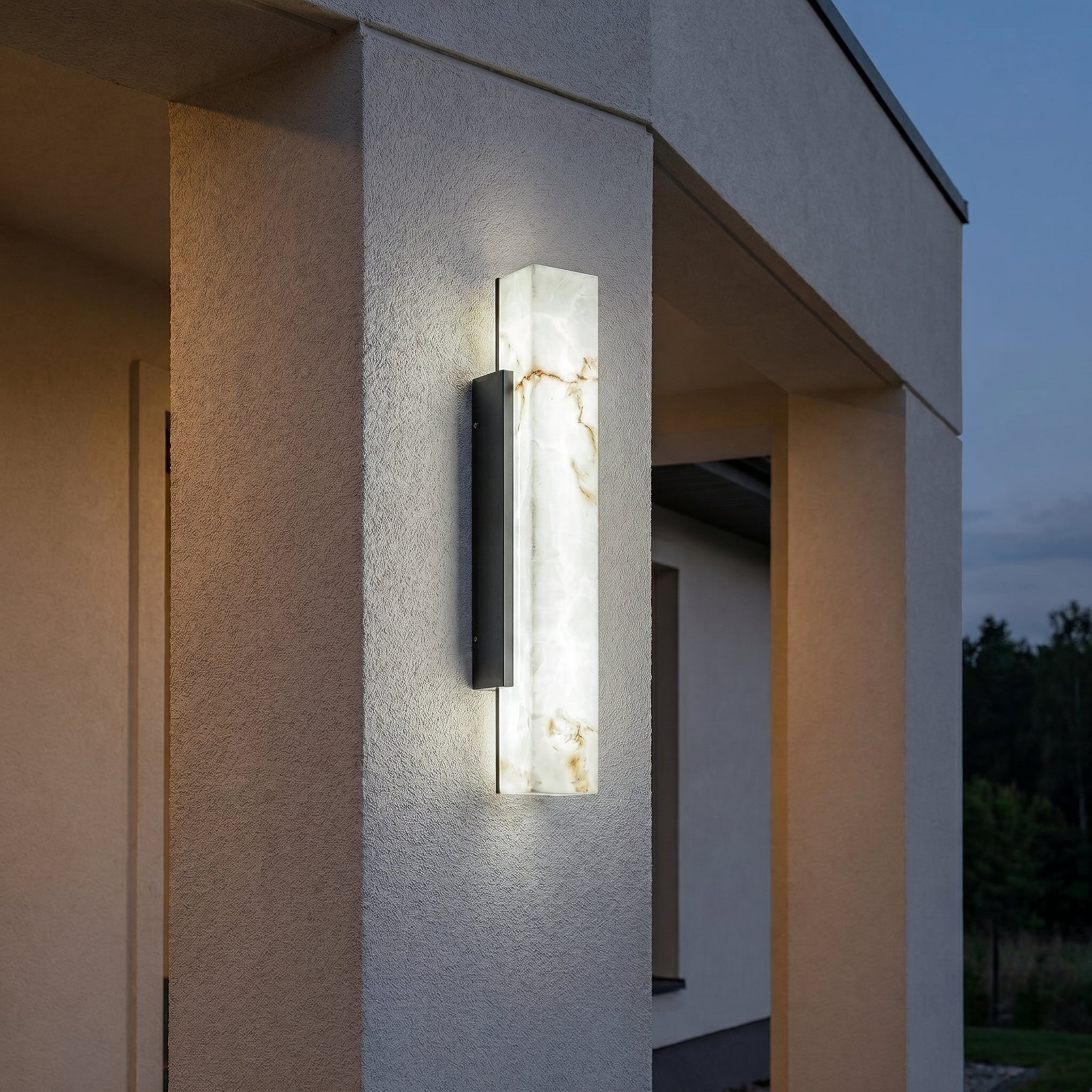 Elegant Alabaster Wall Lamp with Black Metal Frame - Wall Lights - 50 cm (12W) - Oaksoho