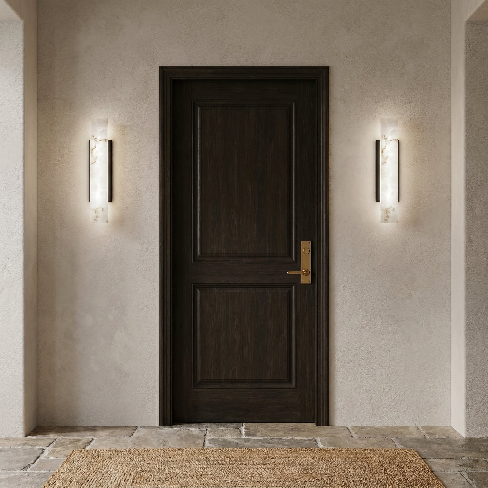 Elegant Alabaster Wall Lamp with Black Metal Frame - Wall Lights - 50 cm (12W) - Oaksoho