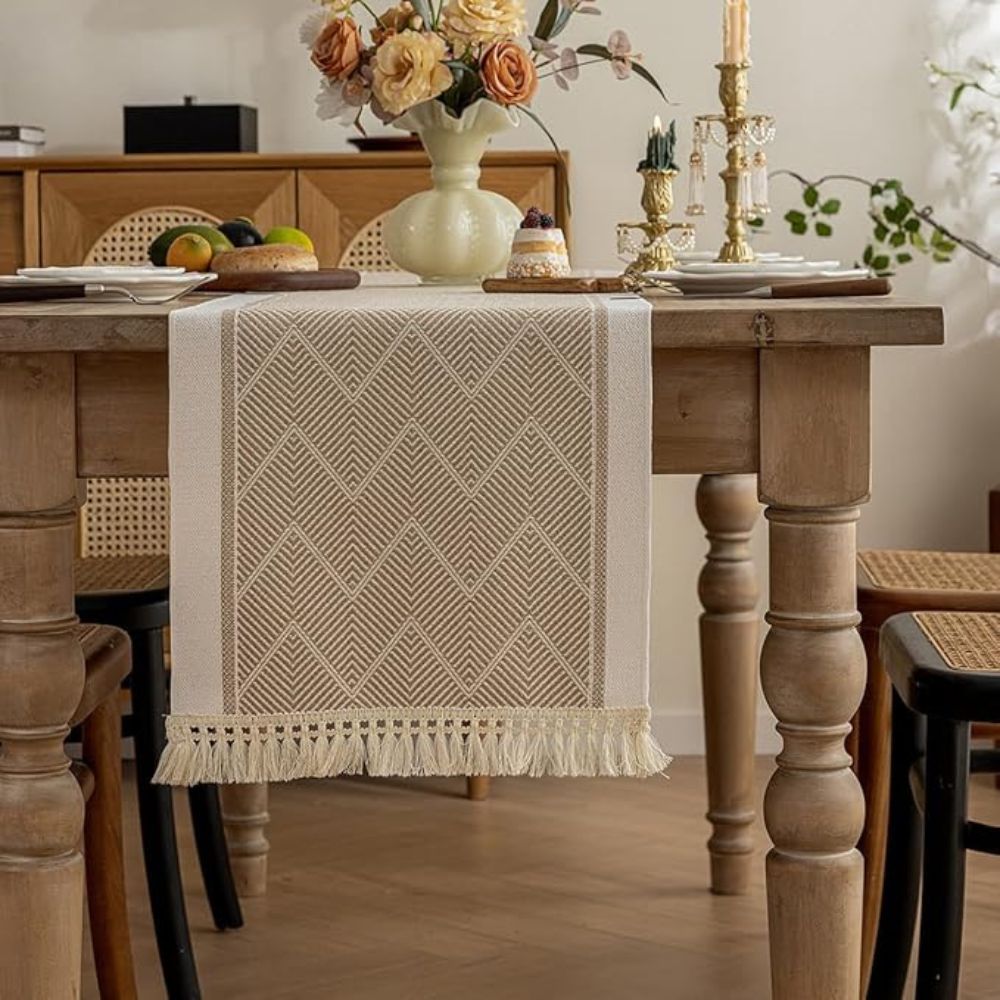 Elegant Table Runner with Woven Texture for Living Spaces - Table Runner - Beige - Oaksoho