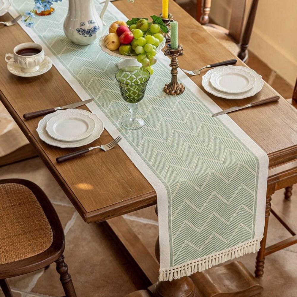 Elegant Table Runner with Woven Texture for Living Spaces - Table Runner - Green - Oaksoho