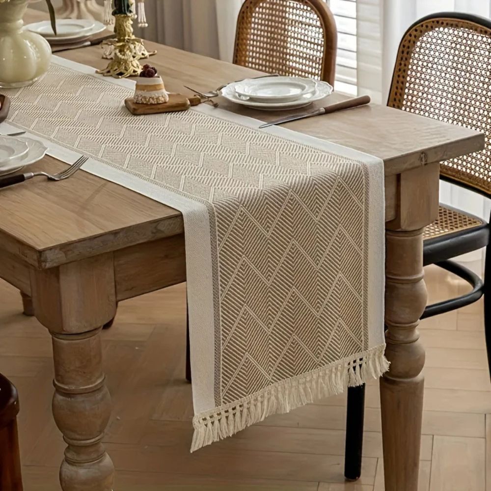 Elegant Table Runner with Woven Texture for Living Spaces - Table Runner - Beige - Oaksoho