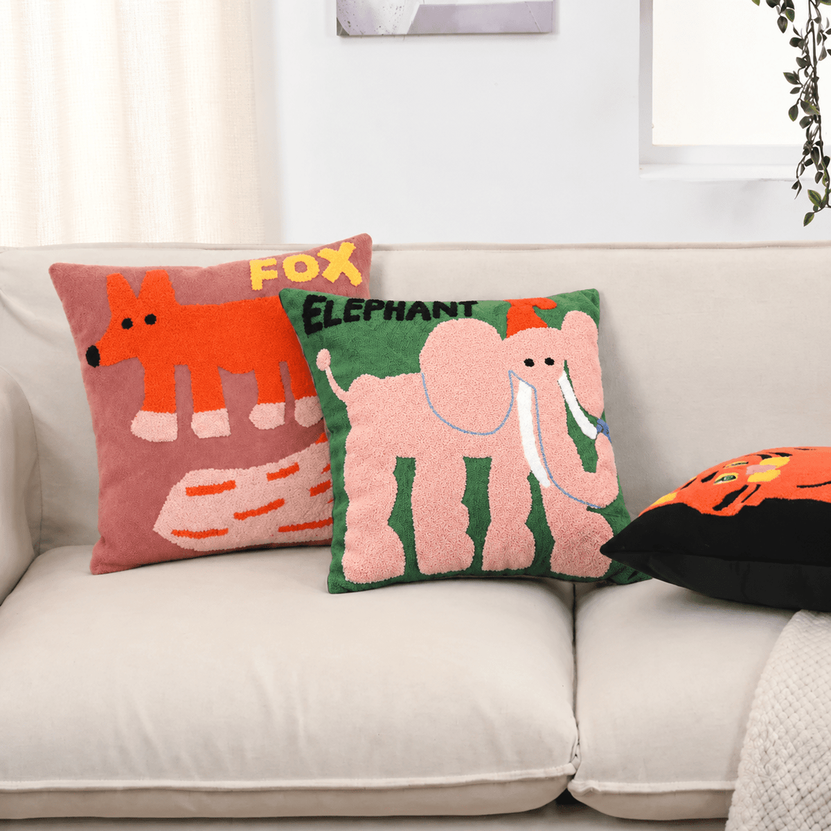 Embroidered Animal Cushion Cover with Playful Cartoon Design - Chair & Sofa Cushion Covers - Hema - Oak Soho
