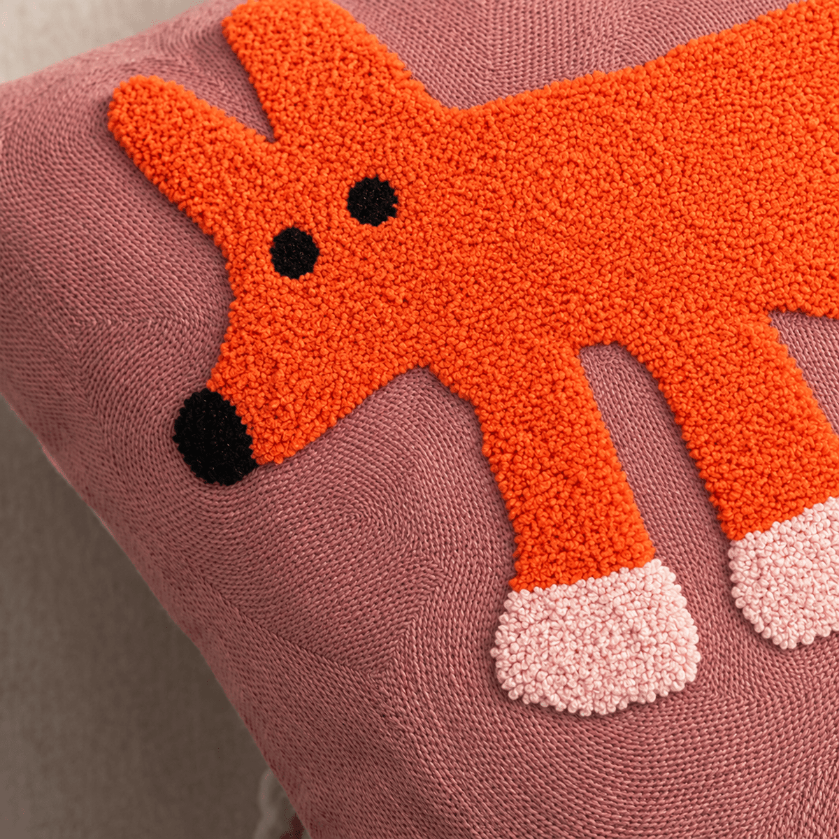 Embroidered Animal Cushion Cover with Playful Cartoon Design - Chair & Sofa Cushion Covers - Fox - Oak Soho