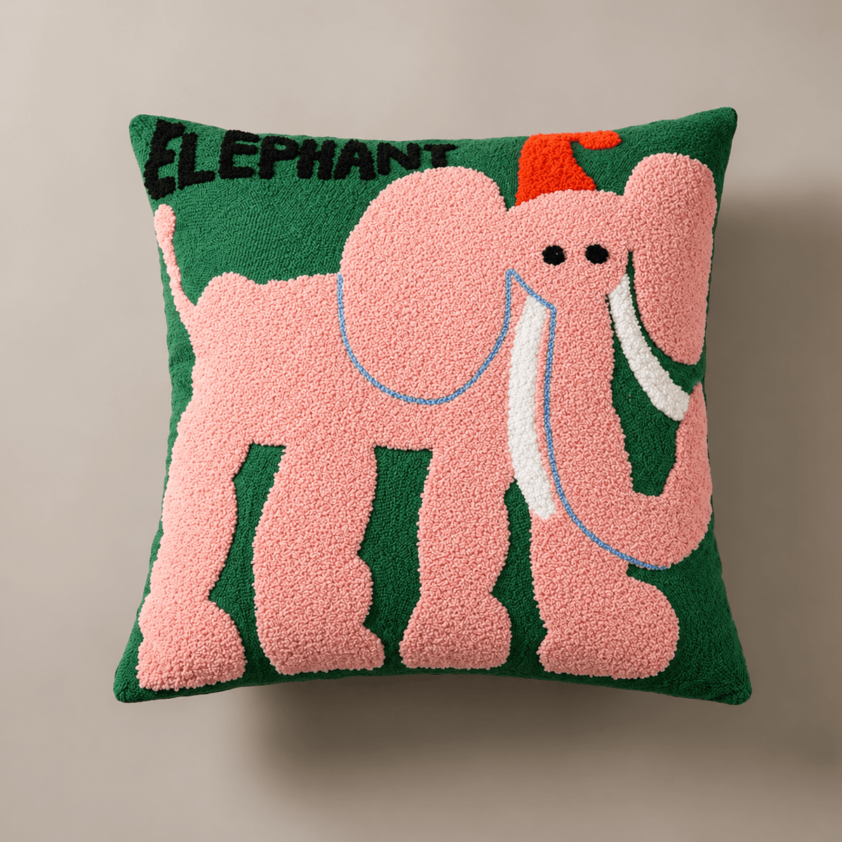 Embroidered Animal Cushion Cover with Playful Cartoon Design - Chair & Sofa Cushion Covers - Elephant - Oak Soho