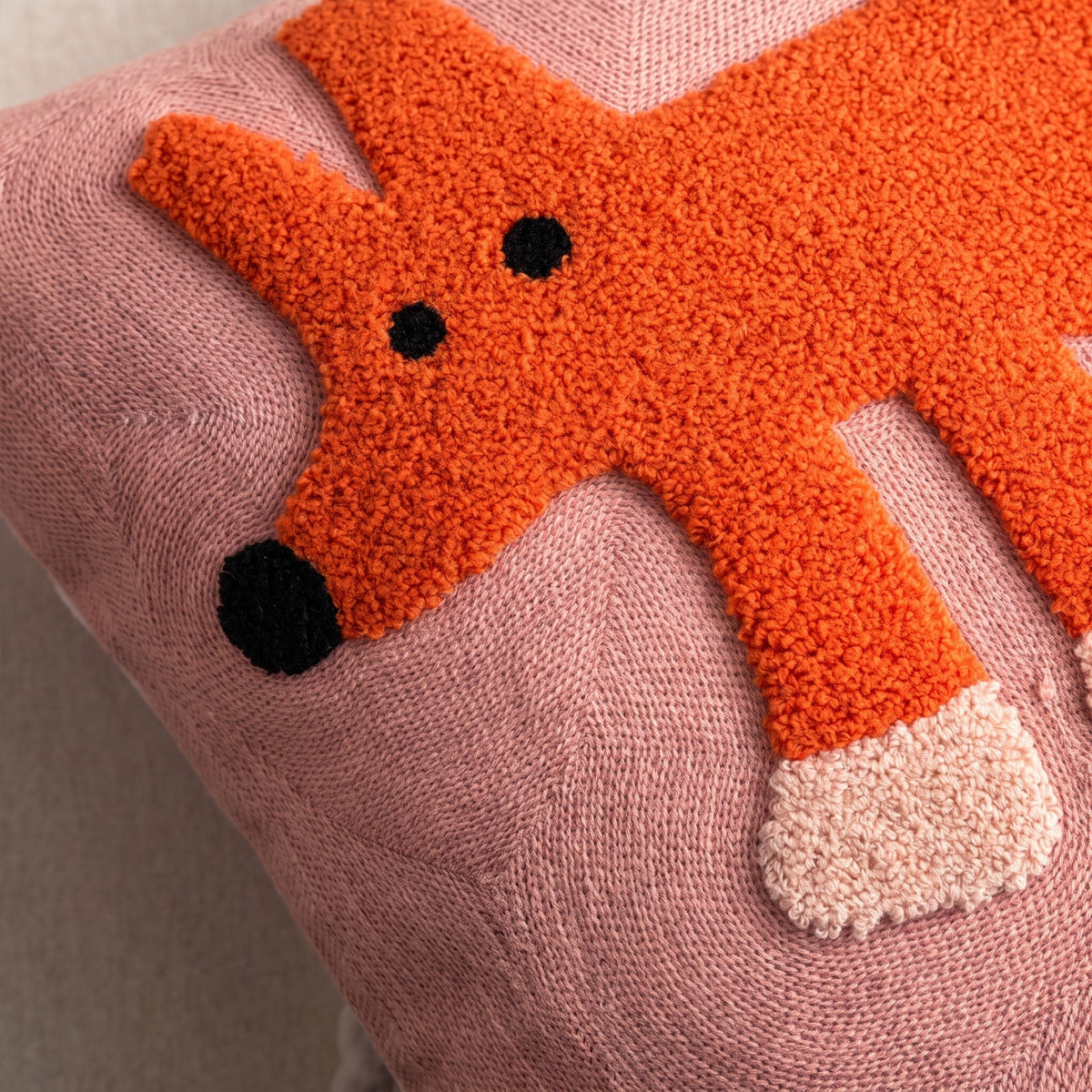 Embroidered Animal Cushion Cover with Playful Cartoon Design - Chair & Sofa Cushion Covers - Fox - Oaksoho