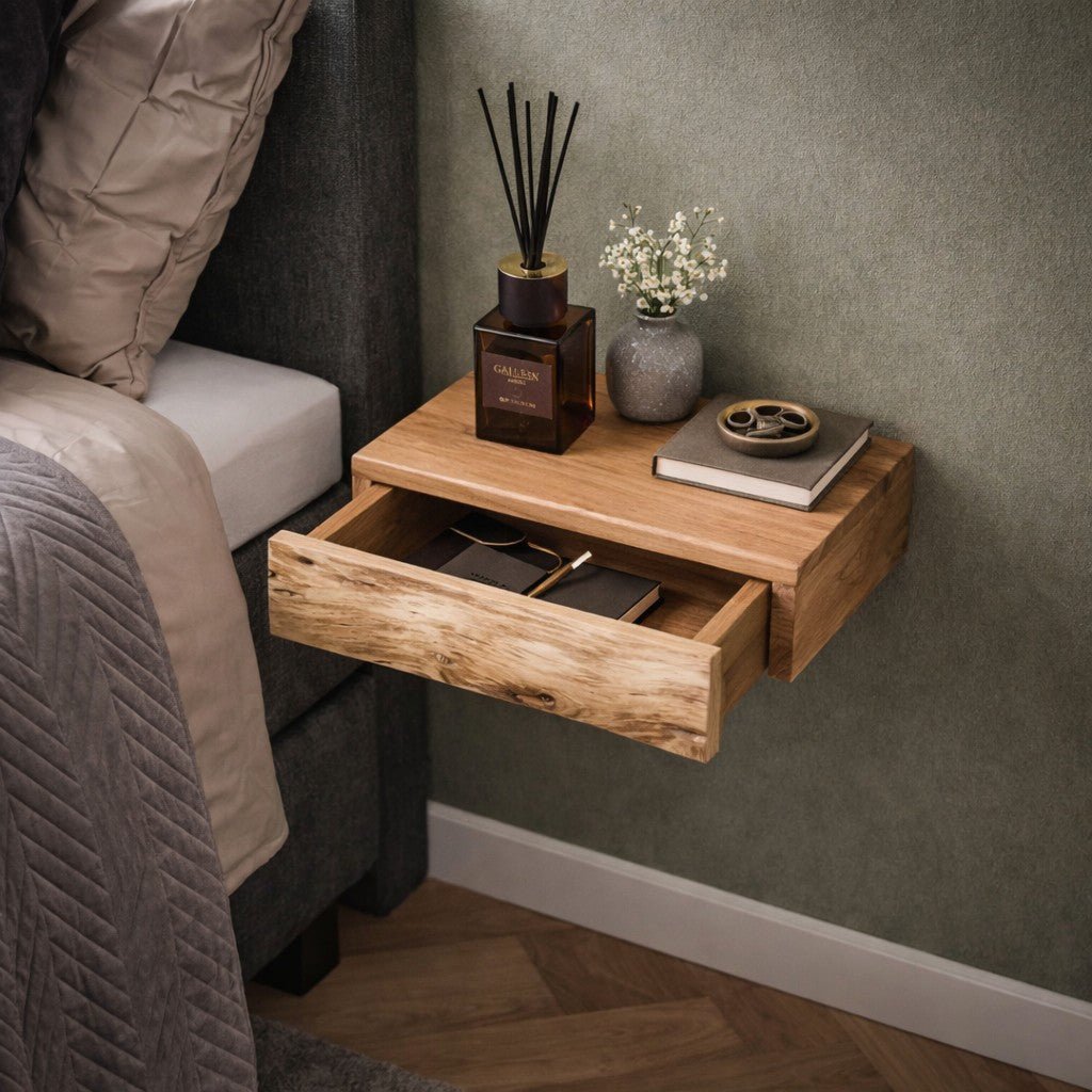 Floating Wall Shelf Set of 2 Wood Nightstands - Floating Wall Shelves & Ledges - 30x20x8 cm - Oak Soho