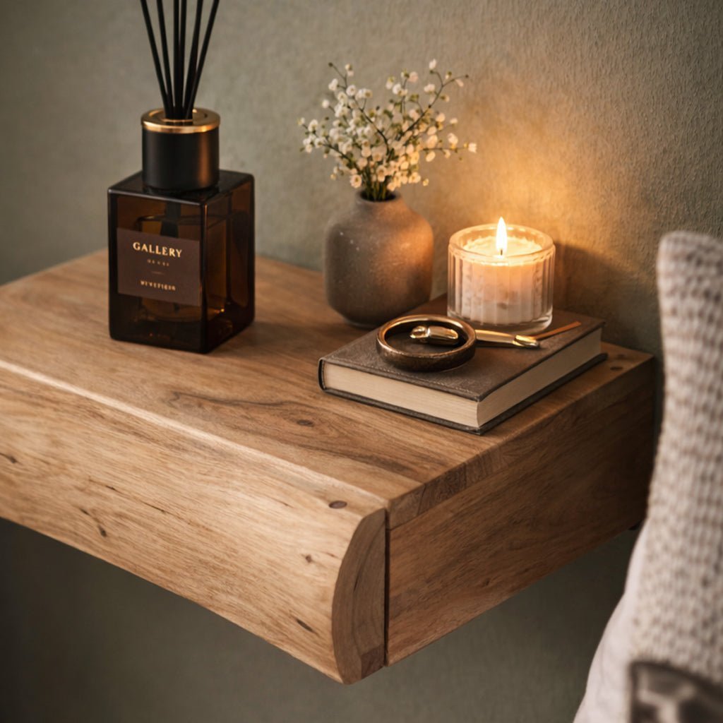 Floating Wall Shelf Set of 2 Wood Nightstands - Floating Wall Shelves & Ledges - 30x20x8 cm - Oak Soho