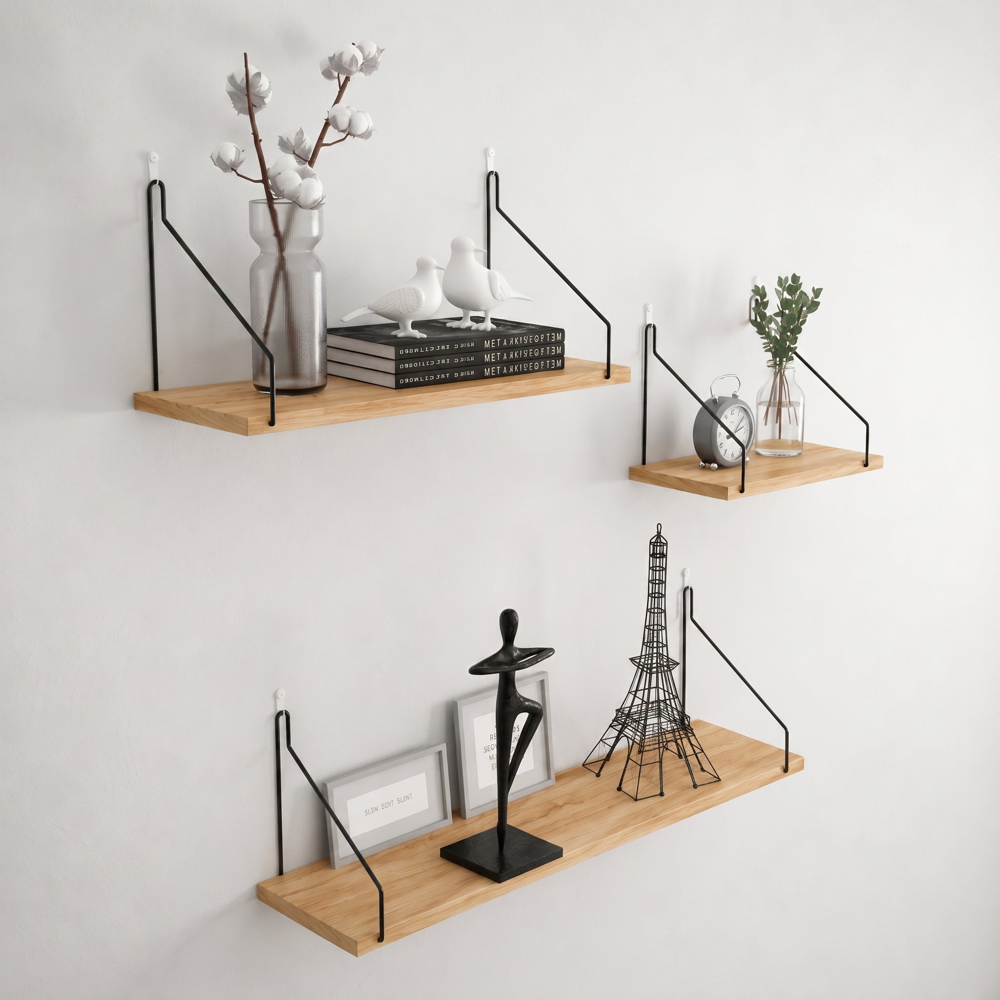Floating Wall Shelf with Angled Bracket - Wall Shelf - 50x16.5x15.8 cm - Oaksoho