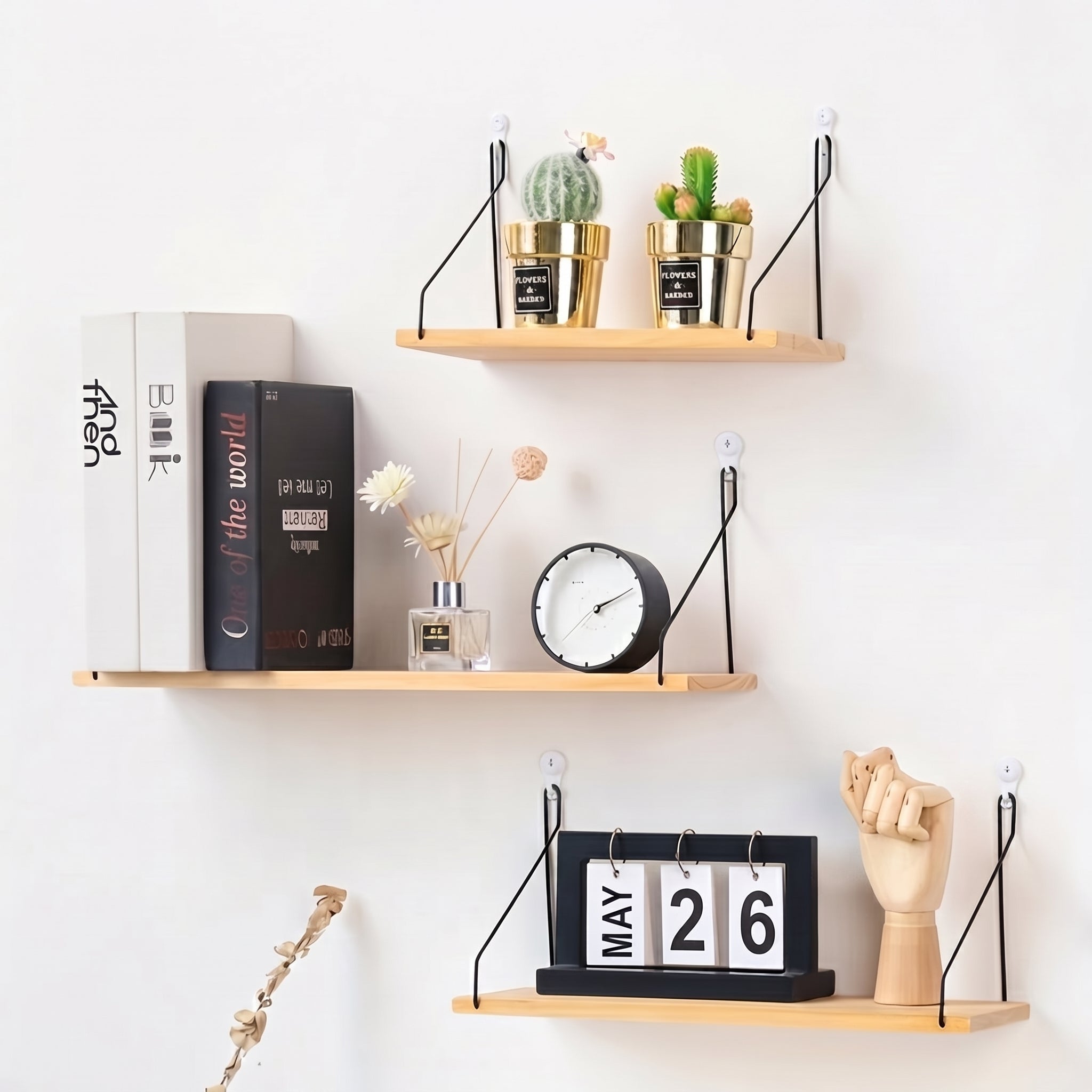 Floating Wall Shelf with Angled Bracket - Wall Shelf - 50x16.5x15.8 cm - Oaksoho