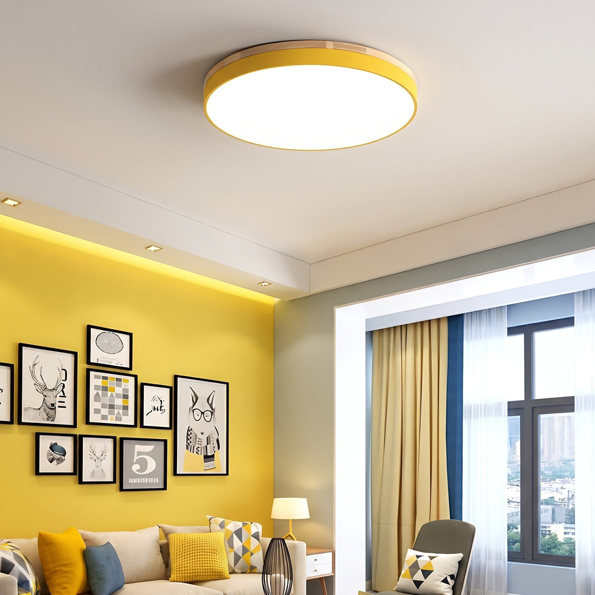 Flush Mount Nordic Round Wood Trim LED Ceiling Light - Ceiling Light Fixtures - White - Oaksoho