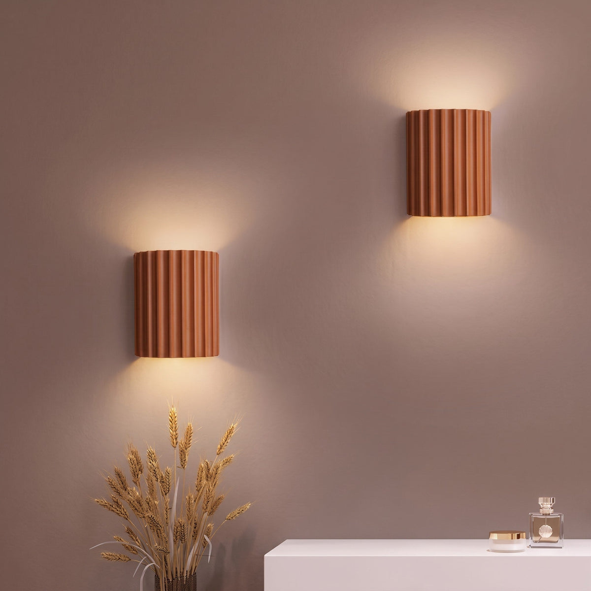 Fluted Cylinder Wall Light with Ribbed Design Finish - Wall Light Fixtures - Orange - Oak Soho