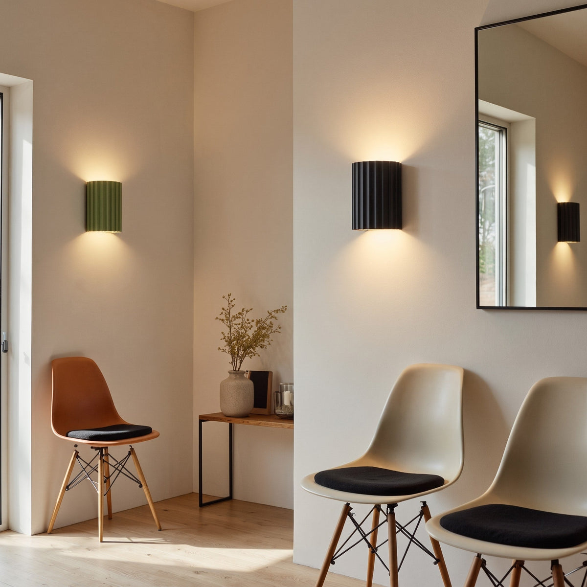 Fluted Cylinder Wall Light with Ribbed Design Finish - Wall Light Fixtures - Black - Oak Soho