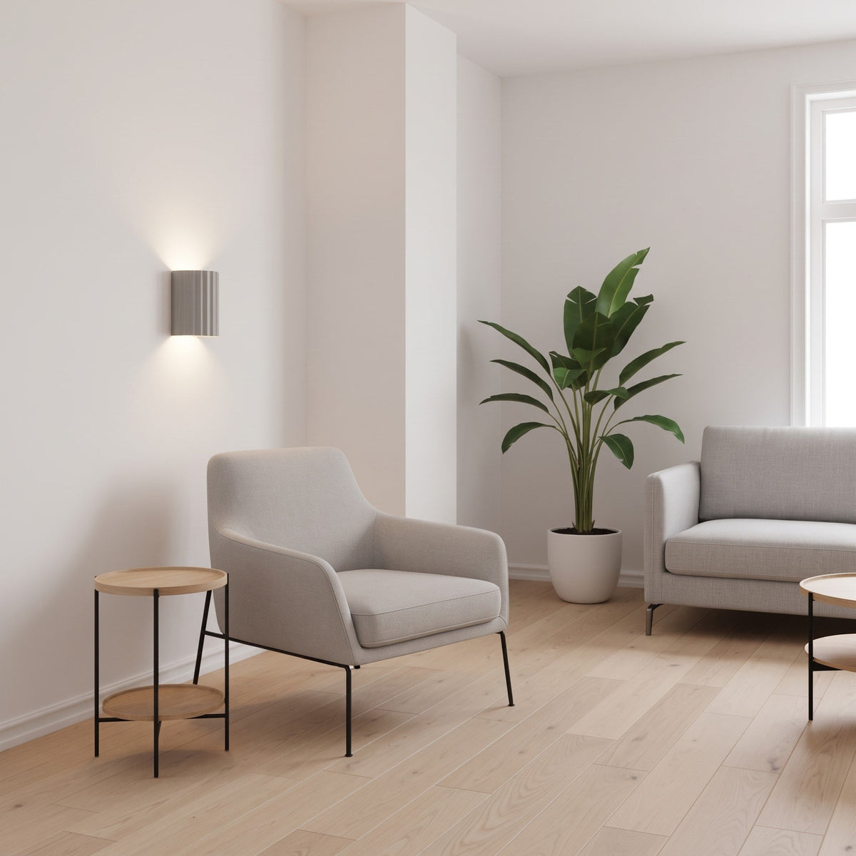 Fluted Cylinder Wall Light with Ribbed Design Finish - Wall Light Fixtures - White - Oak Soho