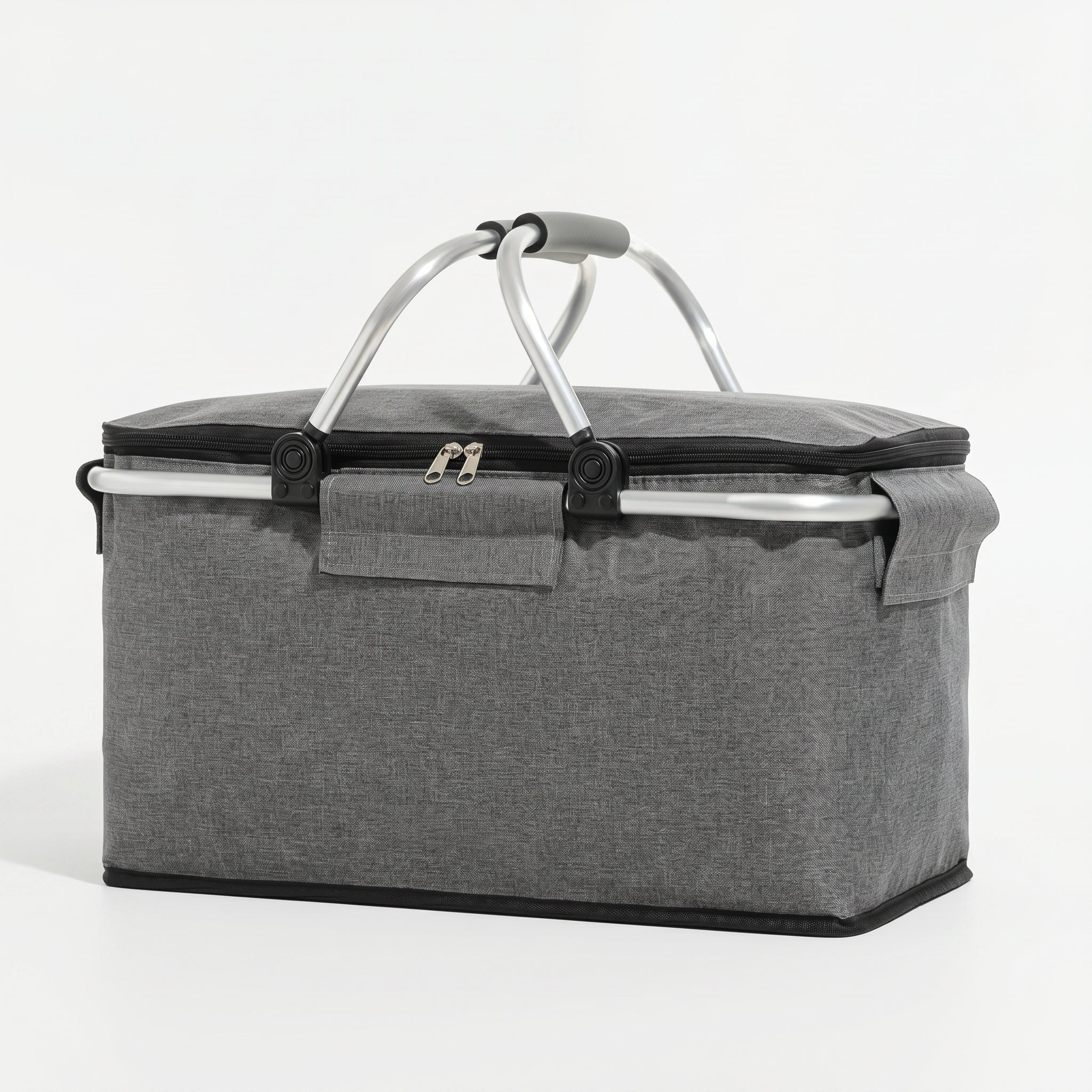 Foldable Cooler Basket with Lid and Carry Handles for Picnics - Foldable Cooler Basket - Grey - Oaksoho