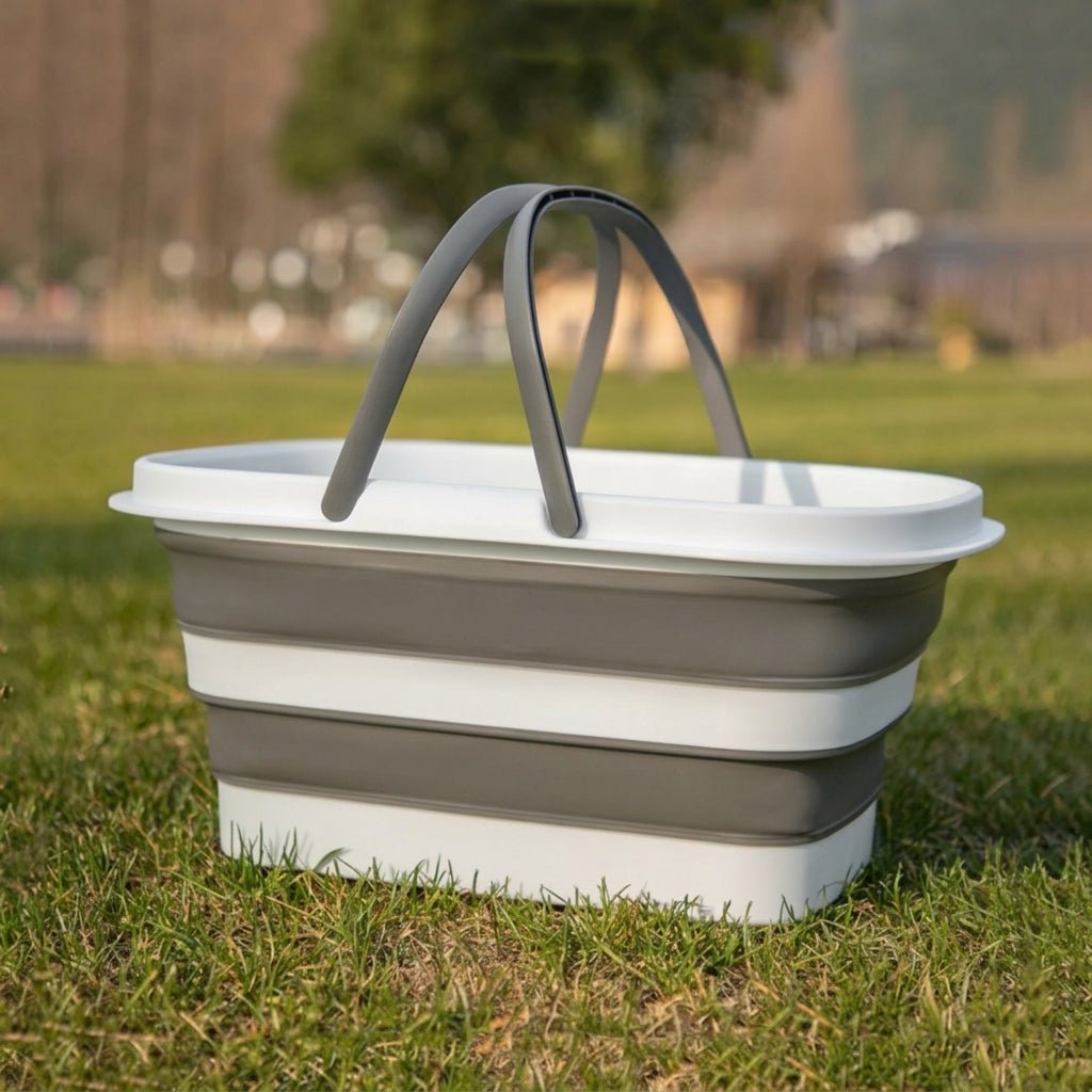 Foldable Multi - Purpose Basket with Carry Handles for Camping and Picnics - Multi - Purpose Basket - Grey - Oaksoho