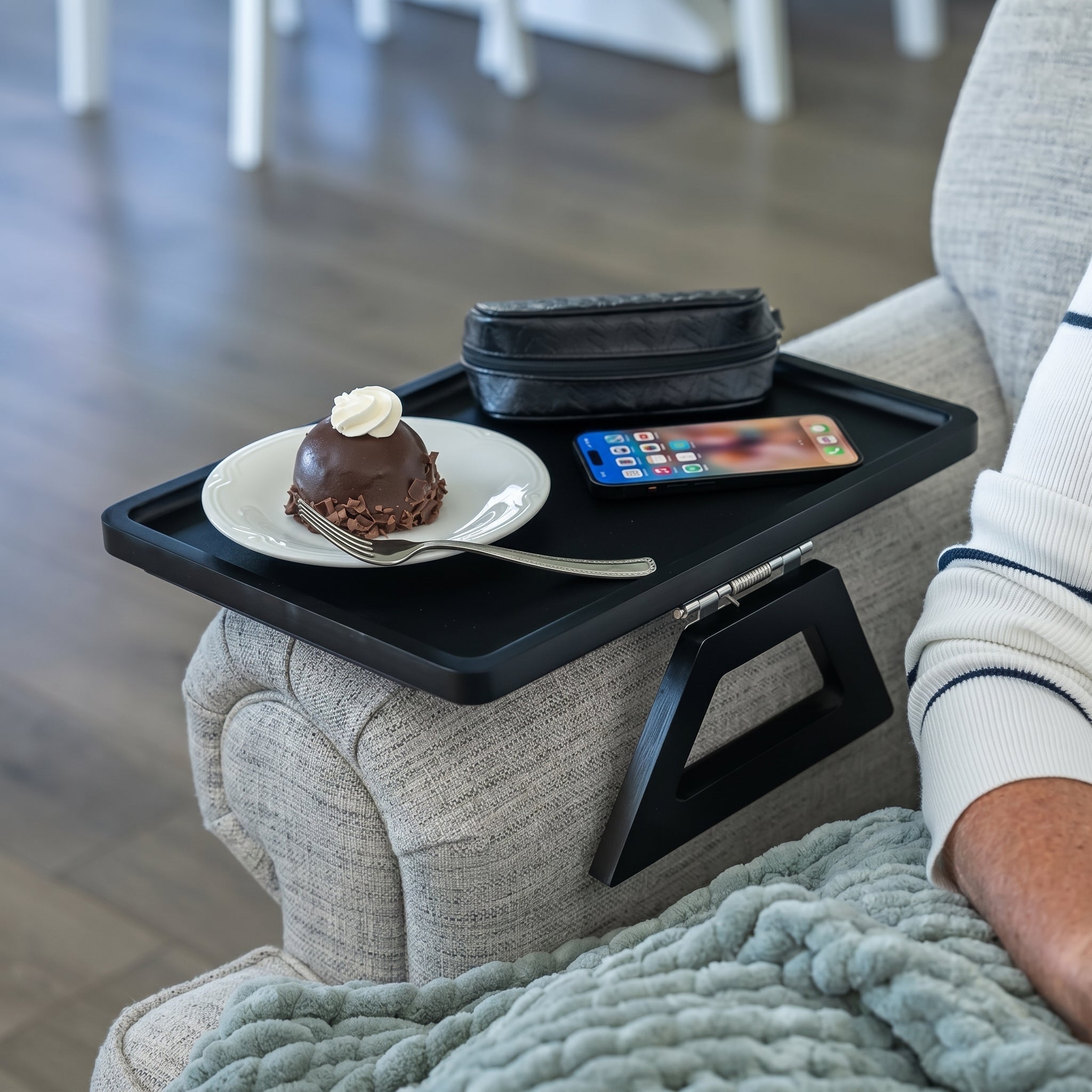 Foldable Sofa Tray with Armrest Attachment - Sofa Tray - Black - Oaksoho