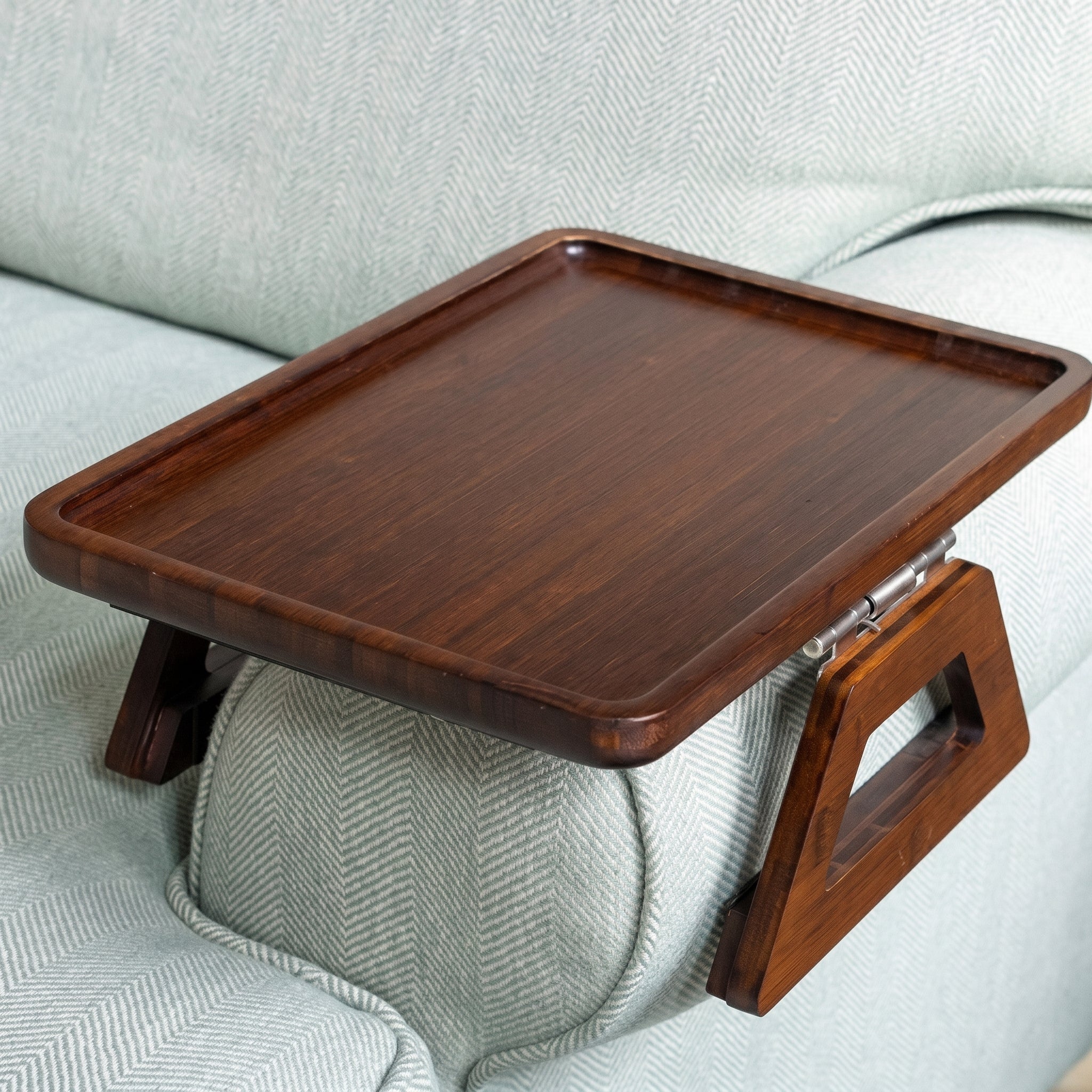 Foldable Sofa Tray with Armrest Attachment - Sofa Tray - Brown - Oaksoho