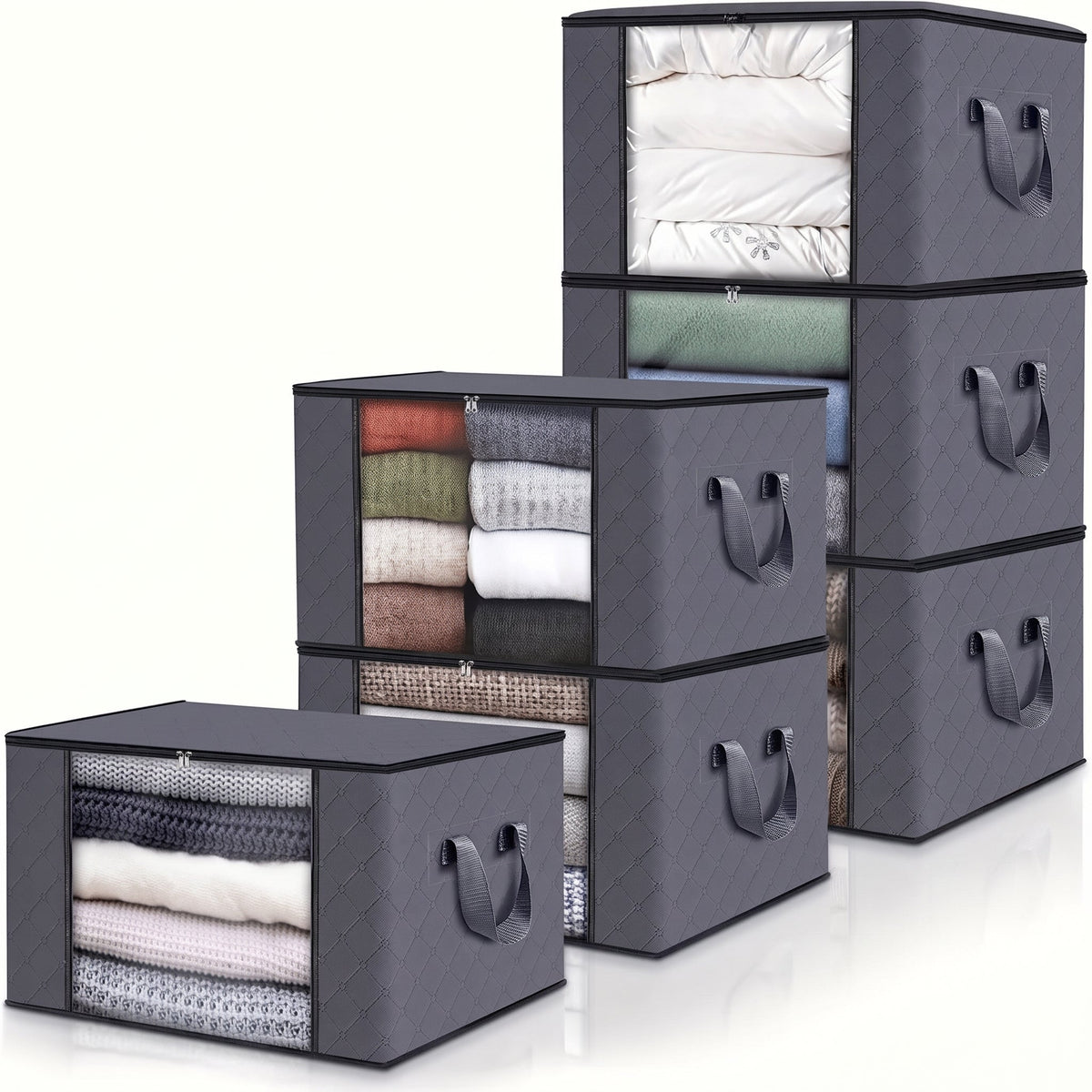 Foldable Storage Bag with Clear Window and Carry Handles - Household Storage Bags - 6 boxes - Oak Soho