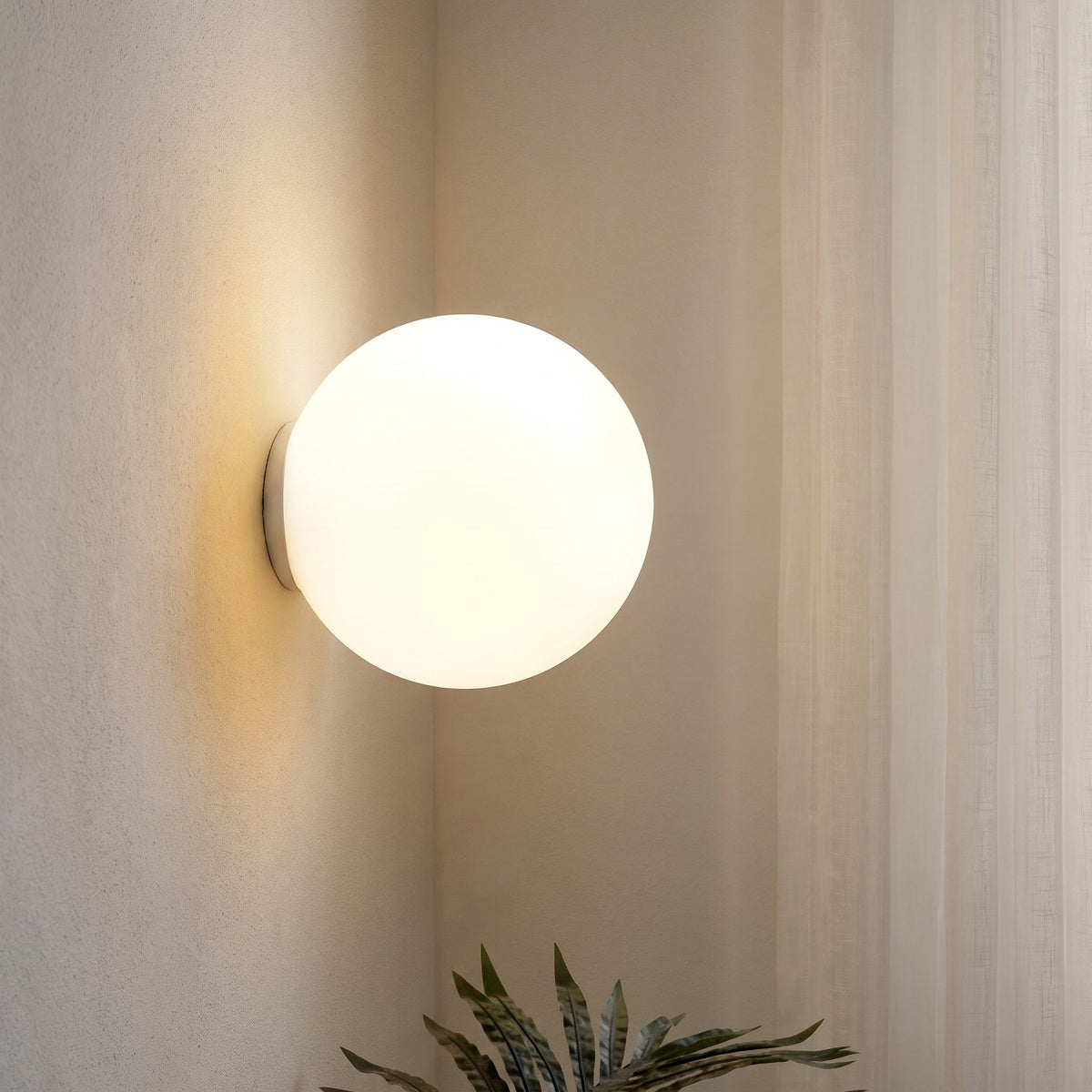 Frosted Glass Globe Wall Lamp with Minimal Metal Base - Wall Light Fixtures - 12 cm - Oaksoho