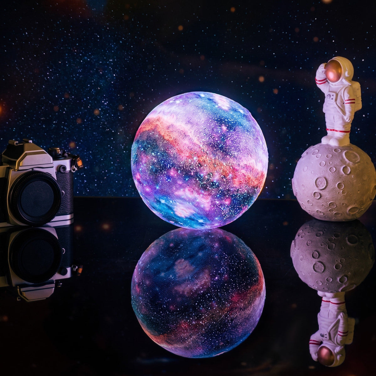 Galaxy Print Sphere Ornament Cosmic Design for Shelf and Table - Night Lights & Ambient Lighting - 8 cm - Oaksoho