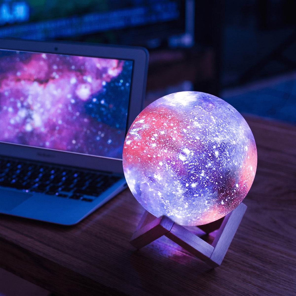 Galaxy Print Sphere Ornament Cosmic Design for Shelf and Table - Night Lights & Ambient Lighting - 8 cm - Oaksoho