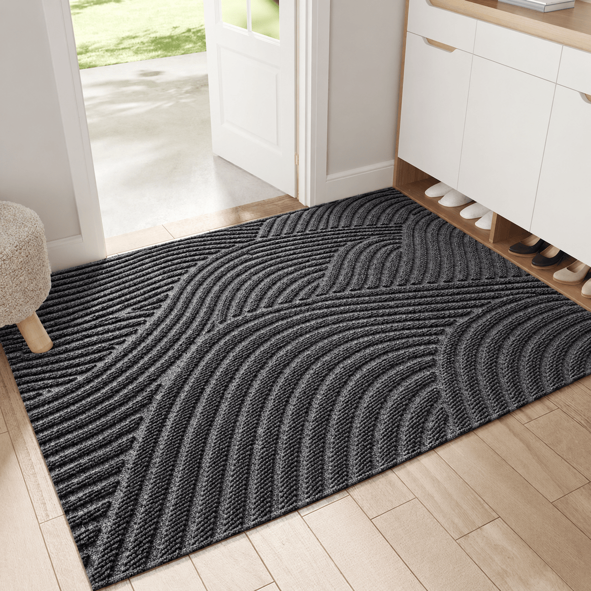 Geometric Striped Structured Entrance Mat - Door Mats - Green - Oaksoho