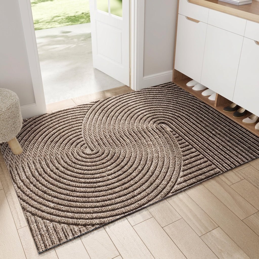Geometric Striped Structured Entrance Mat - Entrance Mat - Khaki - Oaksoho