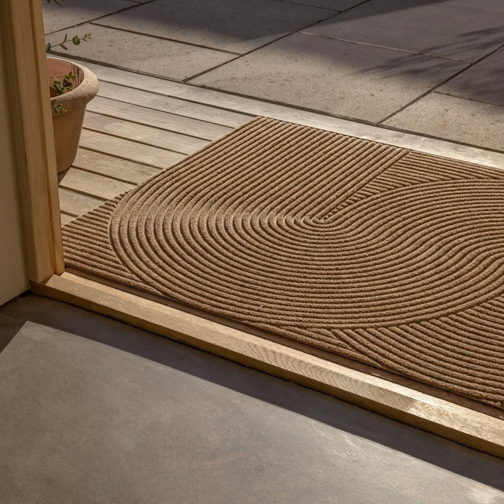 Geometric Striped Structured Entrance Mat - Entrance Mat - Khaki - Oaksoho