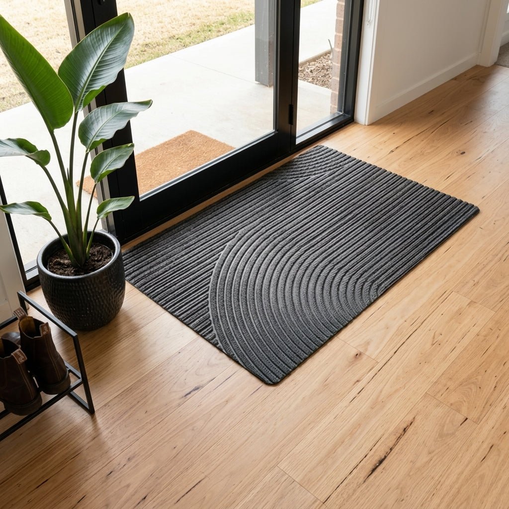 Geometric Striped Structured Entrance Mat - Entrance Mat - Grey - Oaksoho