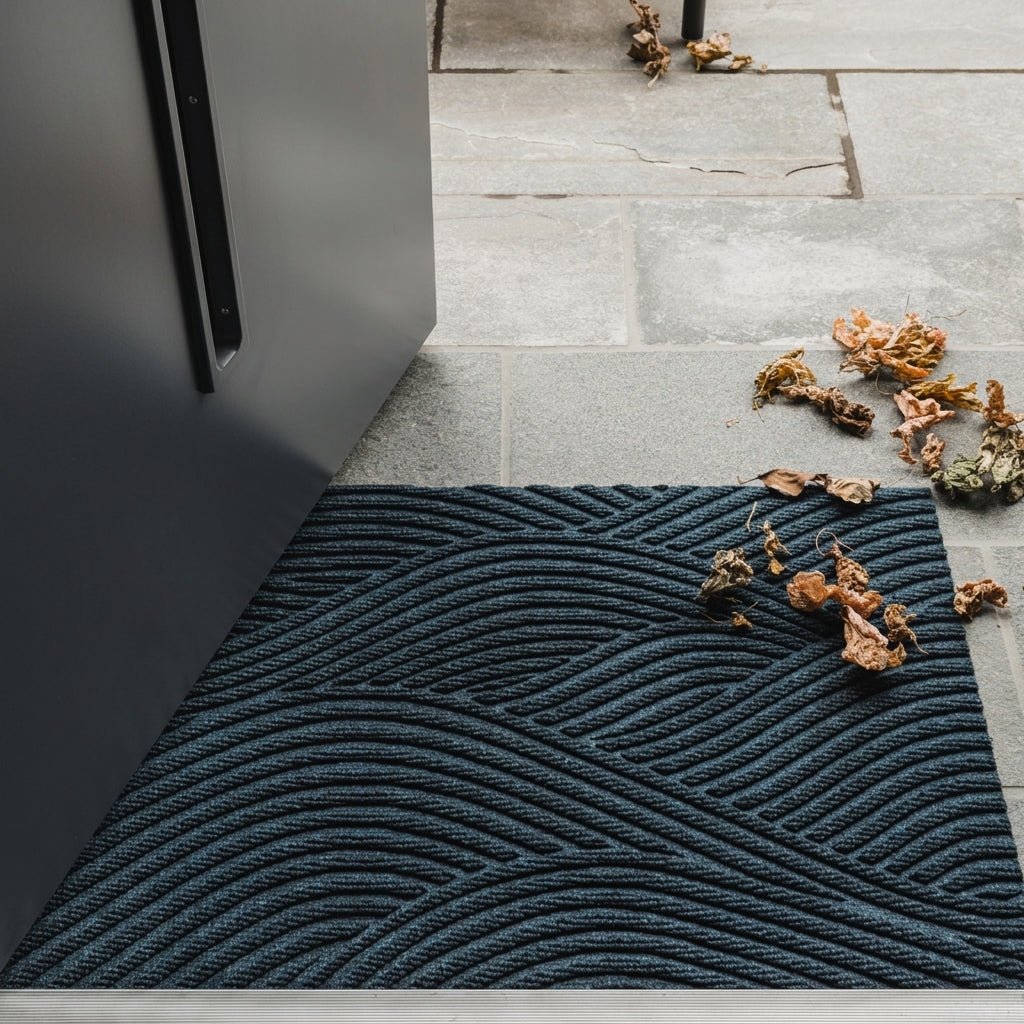 Geometric Striped Structured Entrance Mat - Entrance Mat - Blue - Oaksoho