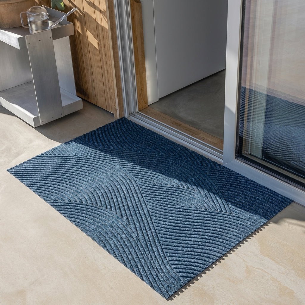 Geometric Striped Structured Entrance Mat - Entrance Mat - Blue - Oaksoho