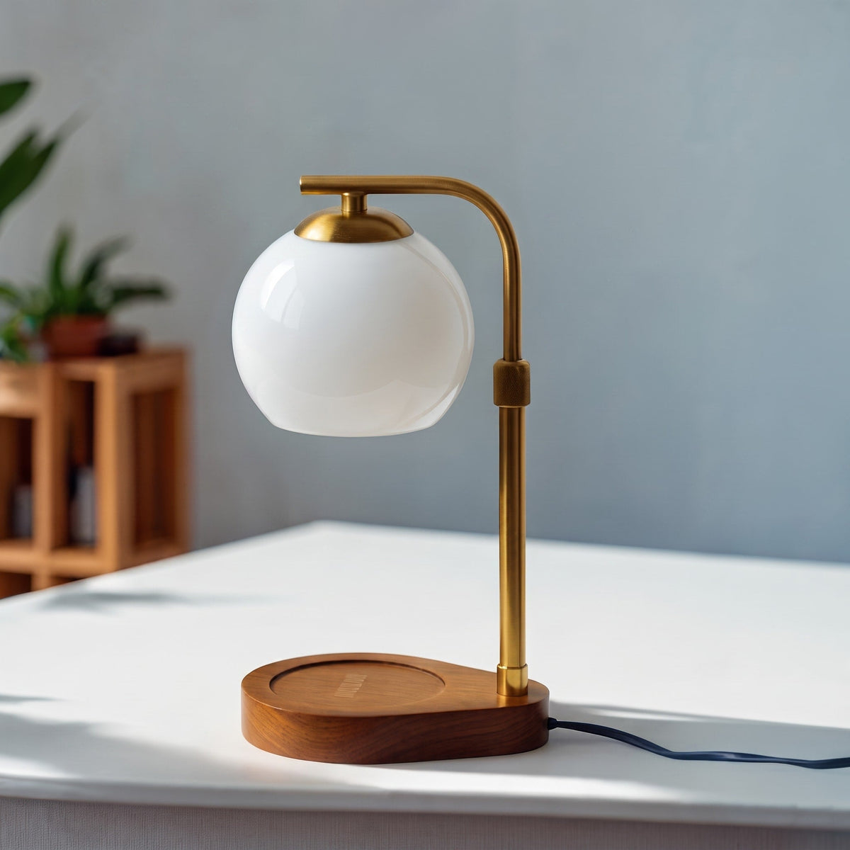 Glass Globe Candle Warmer Lamp with Wooden Base - Candle & Oil Warmers - Beige - Oaksoho