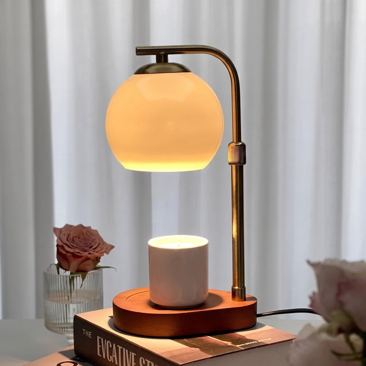 Glass Globe Candle Warmer Lamp with Wooden Base - Candle & Oil Warmers - Orange - Oaksoho
