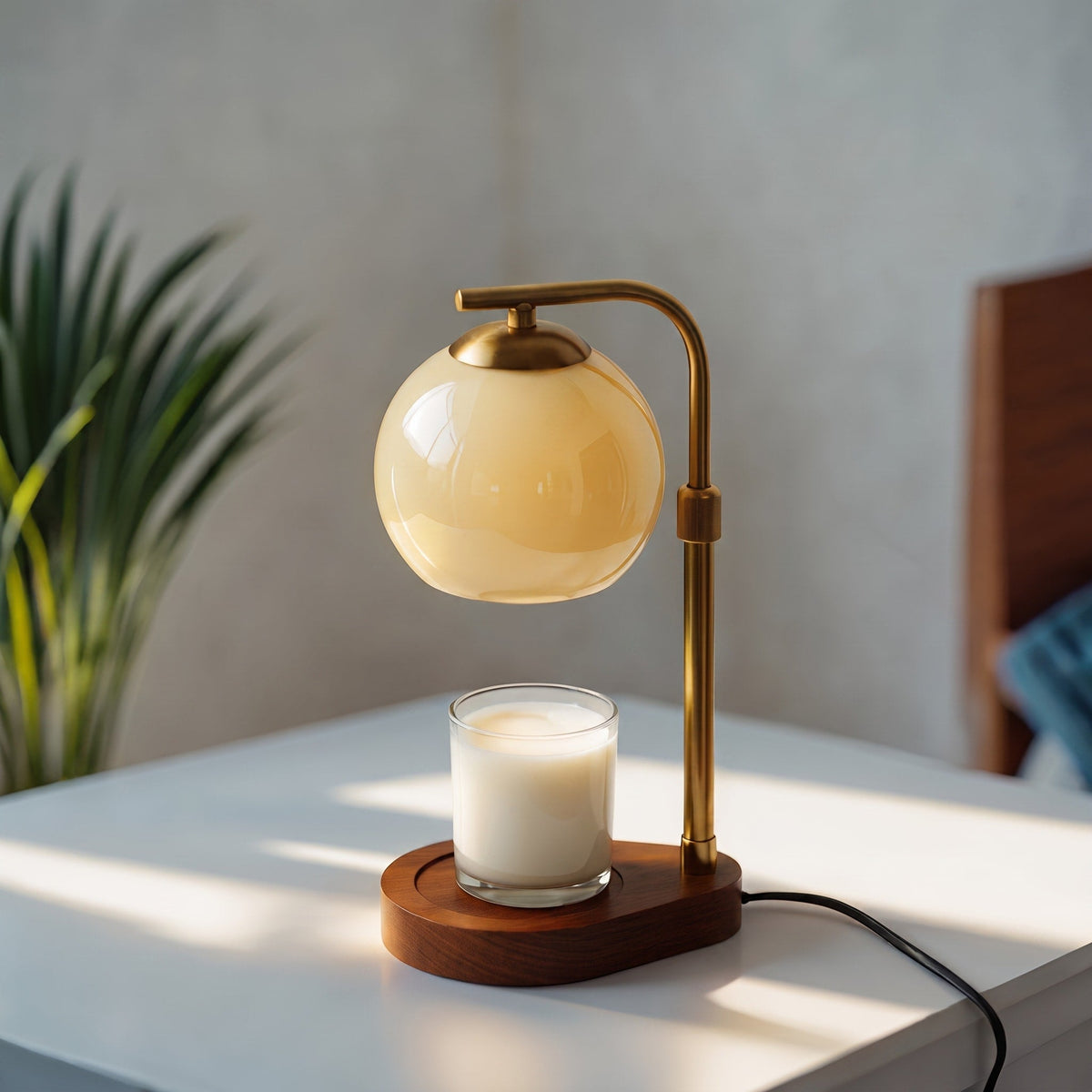 Glass Globe Candle Warmer Lamp with Wooden Base - Candle & Oil Warmers - Orange - Oaksoho