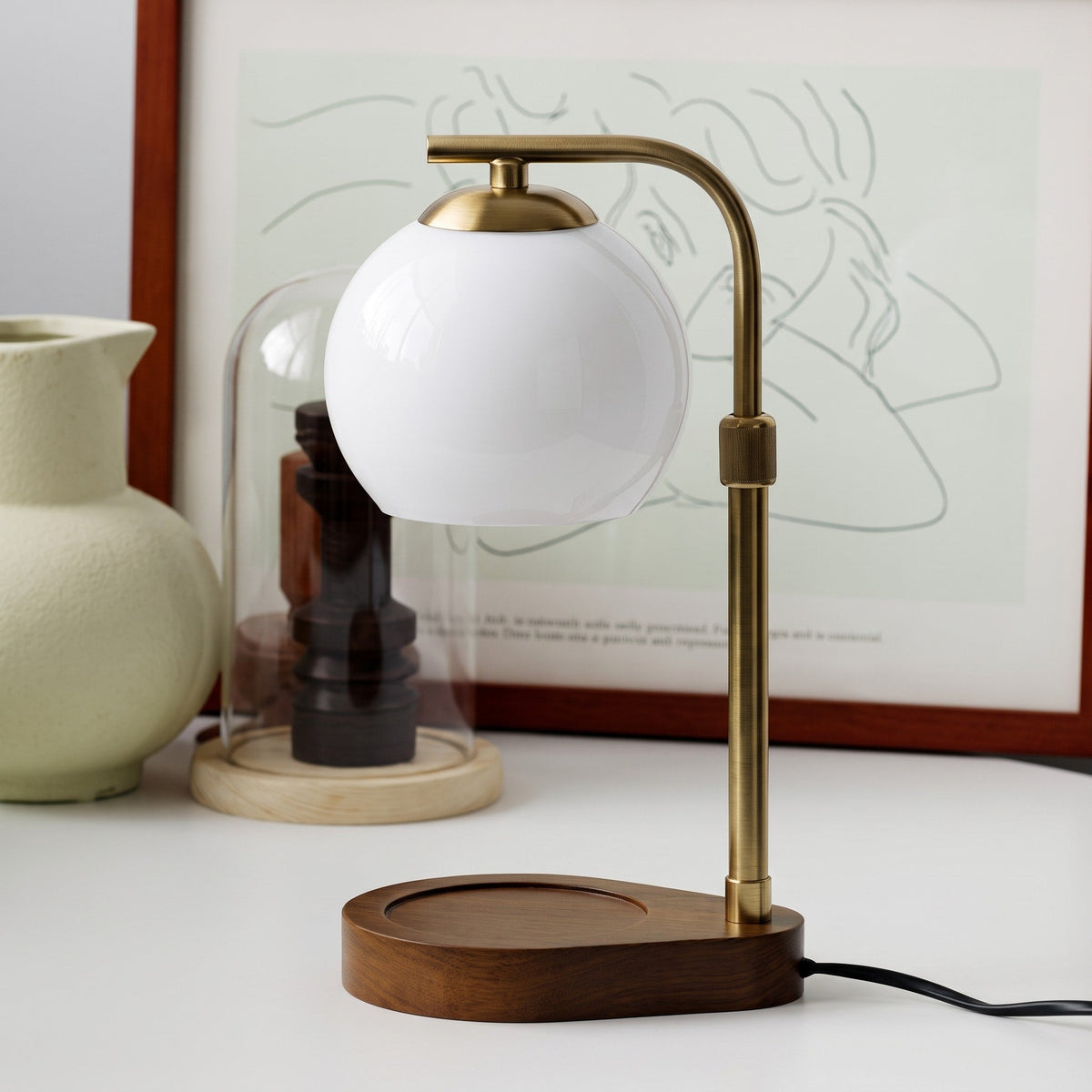 Glass Globe Candle Warmer Lamp with Wooden Base - Candle & Oil Warmers - White - Oaksoho