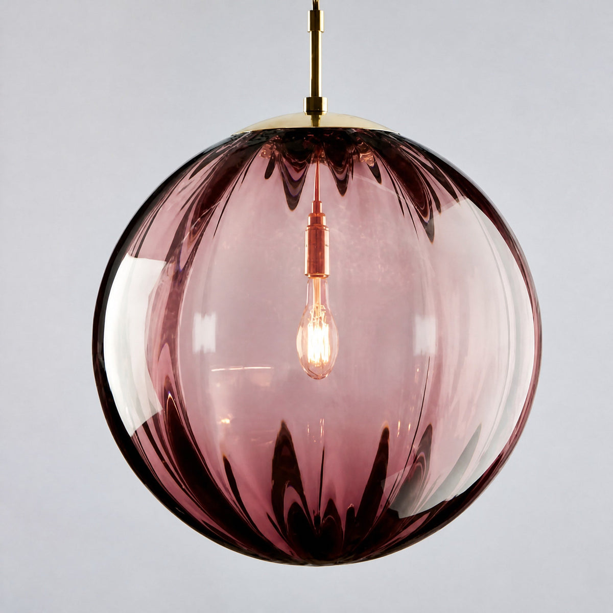 Glass Globe Pendant Light with Ribbed Textured Shade - Pendant Light Fixtures - Red - Oaksoho