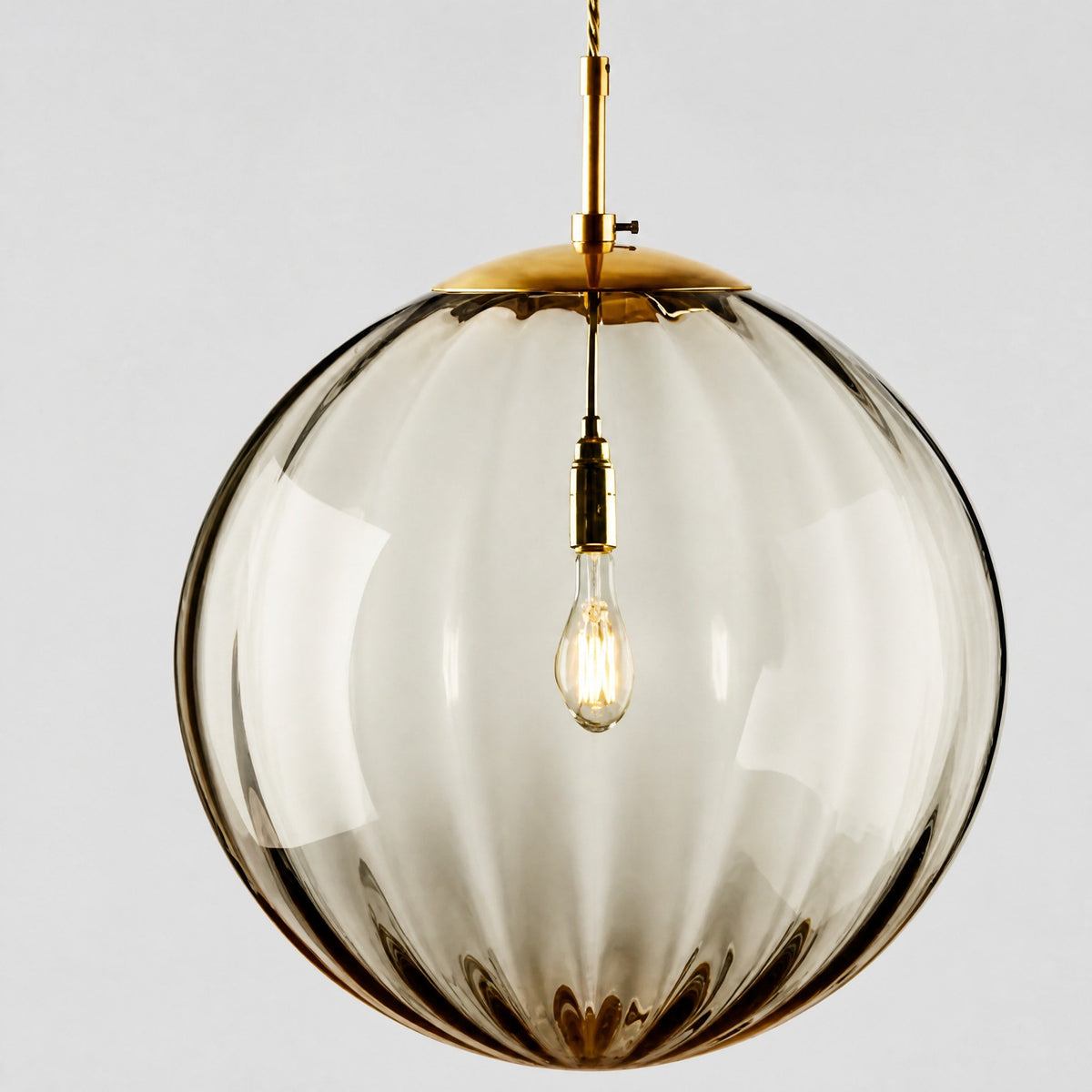 Glass Globe Pendant Light with Ribbed Textured Shade - Pendant Light Fixtures - Grey - Oaksoho