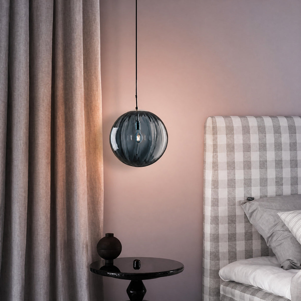 Glass Globe Pendant Light with Ribbed Textured Shade - Pendant Light Fixtures - Blue - Oaksoho