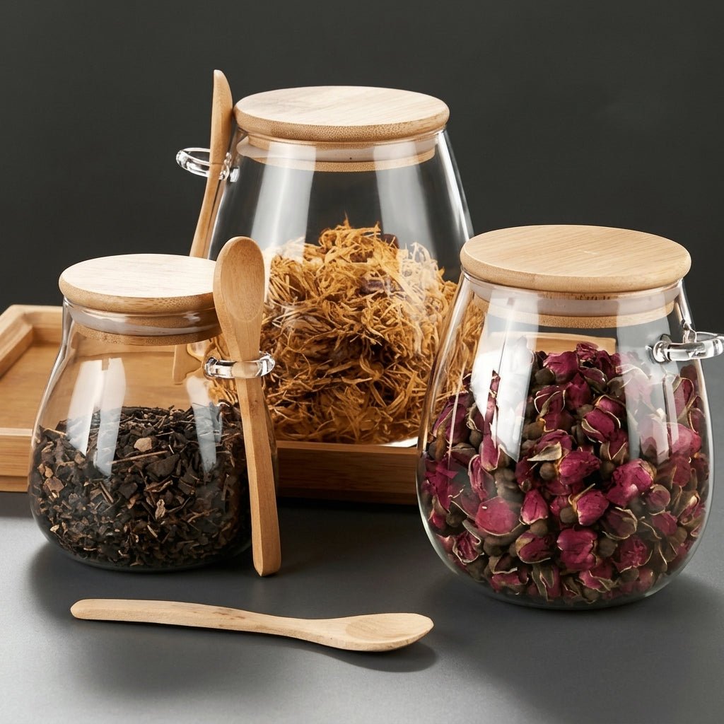 Glass Storage Jar with Bamboo Lid and Spoon - Food Storage Containers - Large - Oak Soho