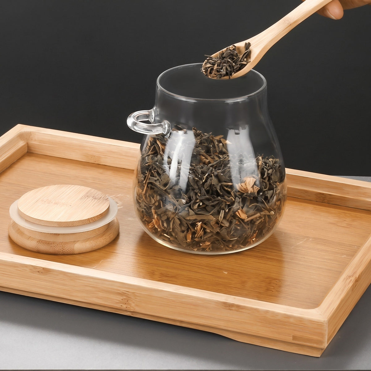Glass Storage Jar with Bamboo Lid and Spoon - Food Storage Containers - Large - Oak Soho