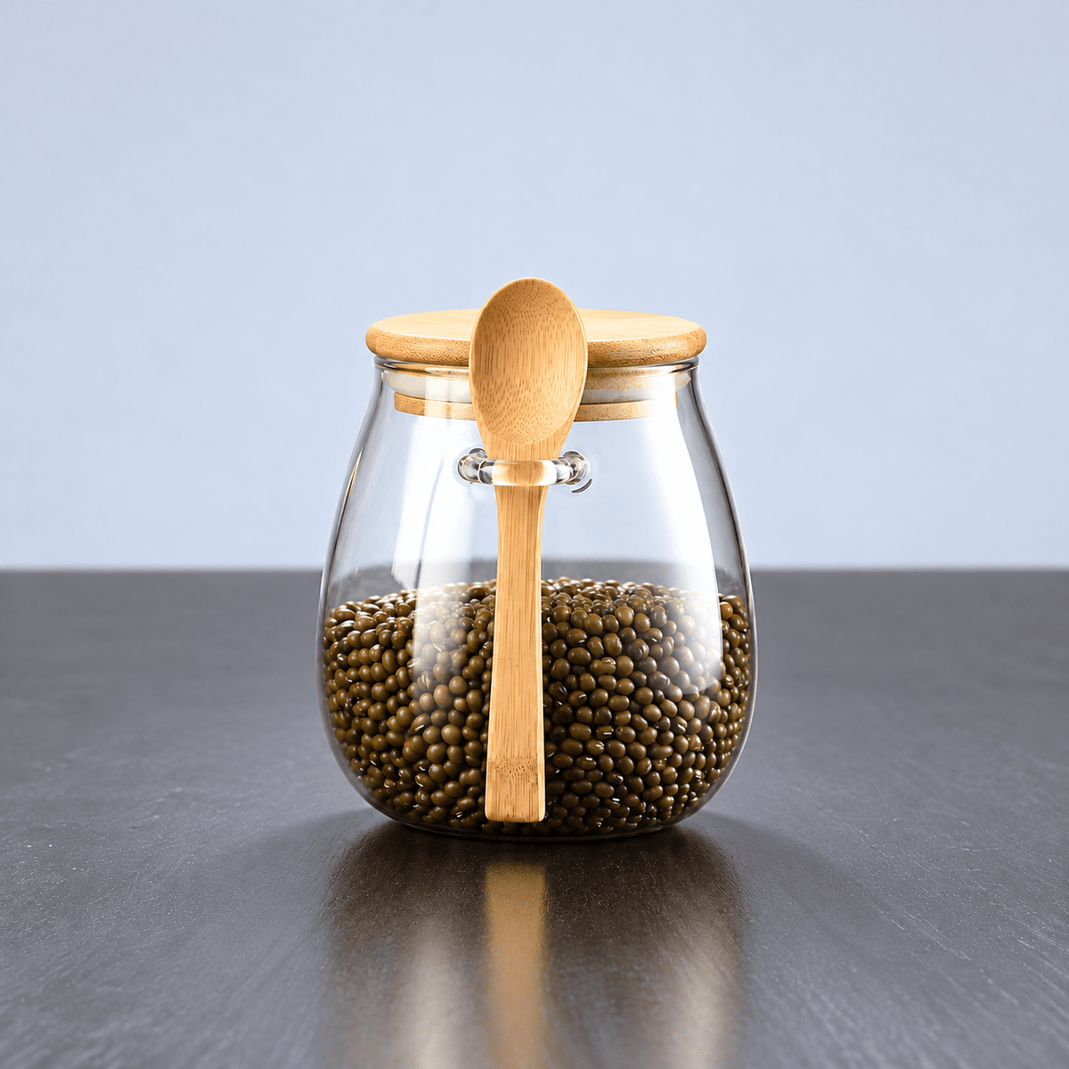 Glass Storage Jar with Bamboo Lid and Spoon - Food Storage Containers - Medium - Oak Soho