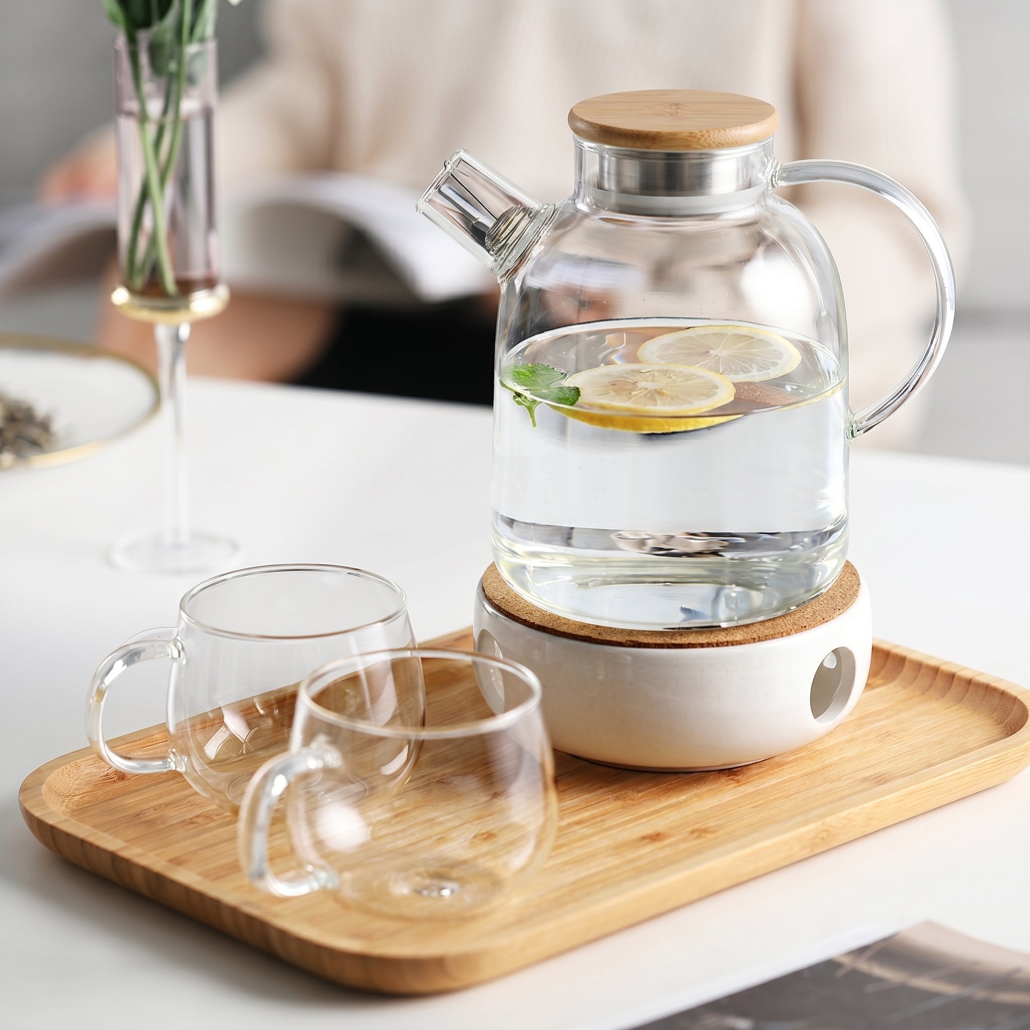 Glass Teapot with Wooden Lid and Side Handle - Teapot - Oaksoho
