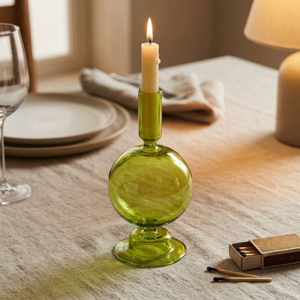 Green Candle Holder with a Unique Sculptural Shape - Candle Holder - Style 5 - Oaksoho