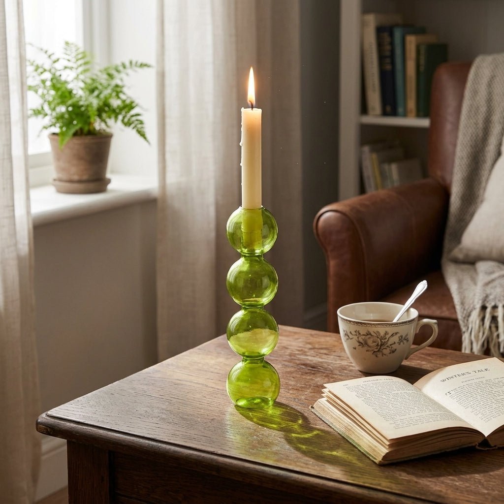 Green Candle Holder with a Unique Sculptural Shape - Candle Holder - Style 2 - Oaksoho