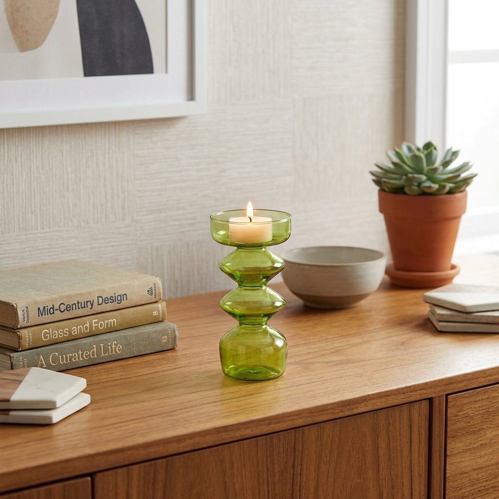 Green Candle Holder with a Unique Sculptural Shape - Candle Holder - Style 4 - Oaksoho